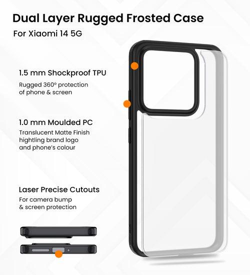 Rugged Frosted Semi Transparent PC Shock Proof Slim Back Cover for Xiaomi 14 5G, 6.36 inch, Black