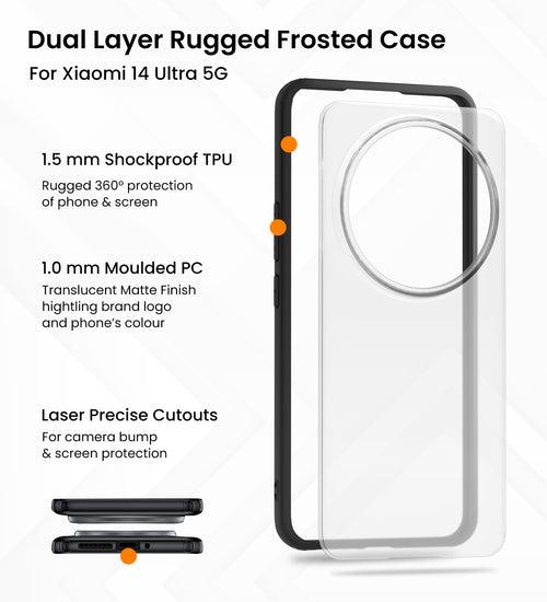 Rugged Frosted Semi Transparent PC Shock Proof Slim Back Cover for Xiaomi 14 Ultra 5G, 6.73 inch, Black