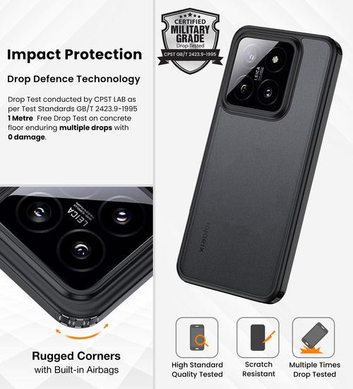 Rugged Frosted Semi Transparent PC Shock Proof Slim Back Cover for Xiaomi 14 5G, 6.36 inch, Black