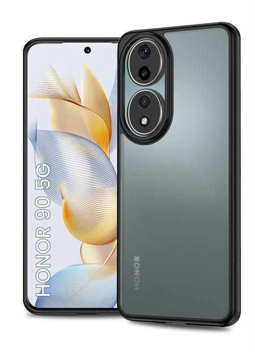 Rugged Frosted Semi Transparent PC Shock Proof Slim Back Cover for HONOR 90 5G, 6.7 inch, Black