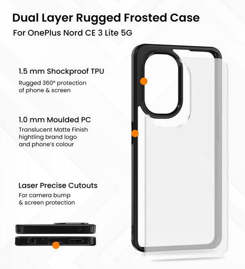 Rugged Frosted Semi Transparent PC Shock Proof Slim Back Cover for OnePlus Nord CE 3 Lite 5G, 6.72 inch, Black