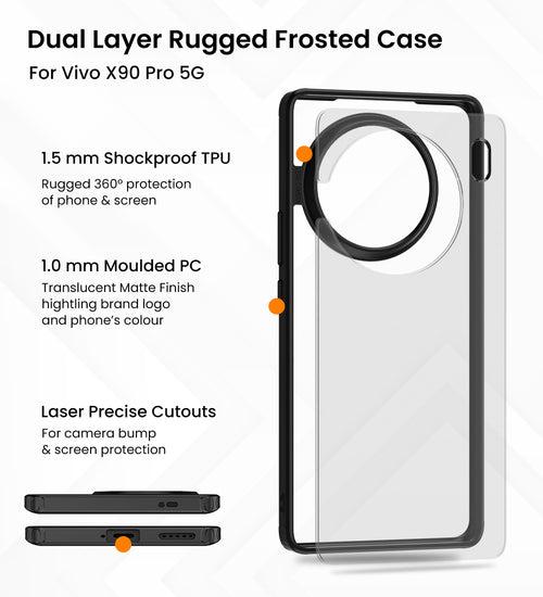 Rugged Frosted Semi Transparent PC Shock Proof Slim Back Cover for Vivo X90 Pro 5G, 6.78 inch, Black