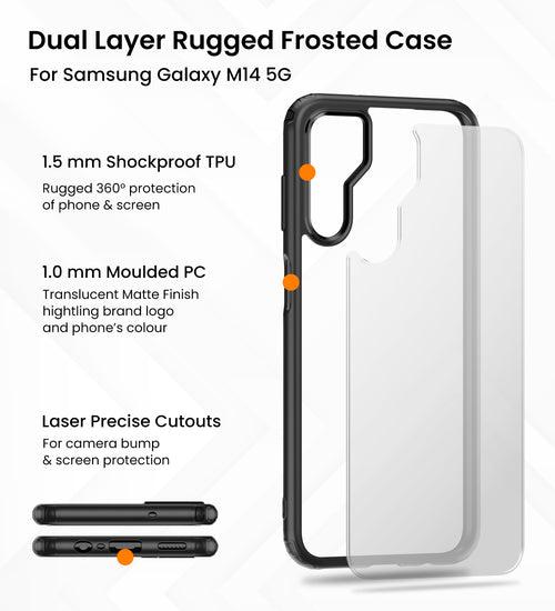Rugged Frosted Semi Transparent PC Shock Proof Slim Back Cover for Samsung Galaxy M14 5G, 6.6 inch, Black