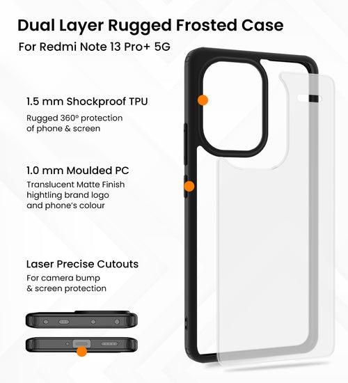 Rugged Frosted Semi Transparent PC Shock Proof Slim Back Cover for Redmi Note 13 Pro+ Plus 5G, 6.67 inch, Black