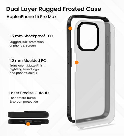 Rugged Frosted Semi Transparent PC Shock Proof Slim Back Cover for Apple iPhone 15 Pro Max, 6.7 inch, Black
