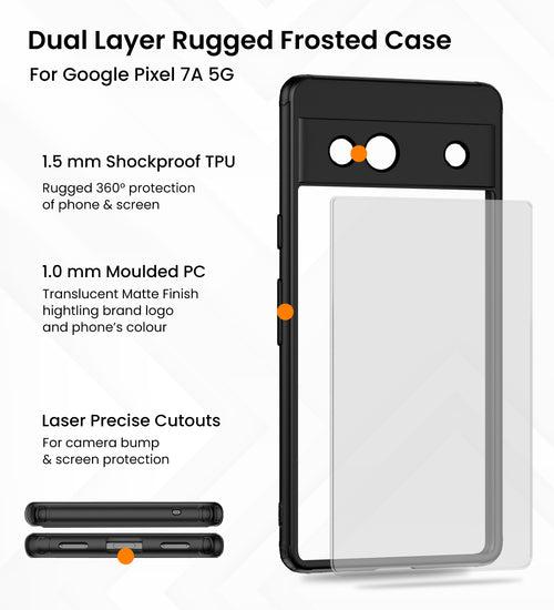 Rugged Frosted Semi Transparent PC Shock Proof Slim Back Cover for Google Pixel 7a 5G, 6.1 inch, Black