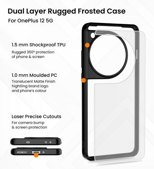 Rugged Frosted Semi Transparent PC Shock Proof Slim Back Cover for OnePlus 12 5G, 6.82 inch, Black