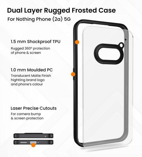 Rugged Frosted Semi Transparent PC Shock Proof Slim Back Cover for Nothing Phone (2a) 5G, 6.7 inch, Black