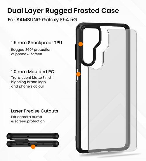 Rugged Frosted Semi Transparent PC Shock Proof Slim Back Cover for Samsung Galaxy F54 5G, 6.7 inch, Black