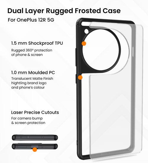 Rugged Frosted Semi Transparent PC Shock Proof Slim Back Cover for OnePlus 12R 5G, 6.78 inch, Black