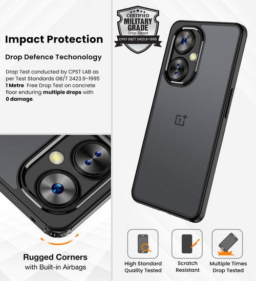 Rugged Frosted Semi Transparent PC Shock Proof Slim Back Cover for OnePlus Nord CE 3 Lite 5G, 6.72 inch, Black