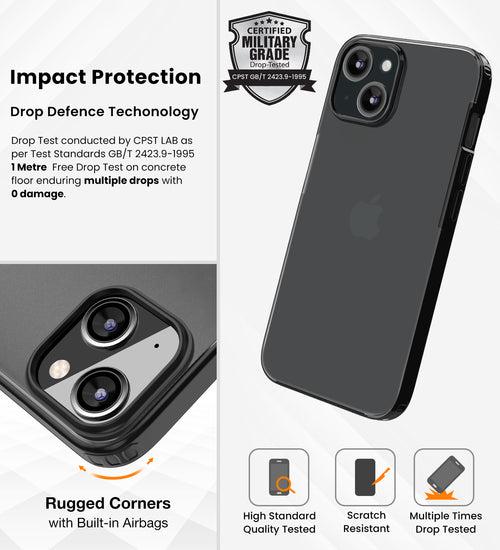 Rugged Frosted Semi Transparent PC Shock Proof Slim Back Cover for Apple iPhone 15 Plus, 6.7 inch, Black