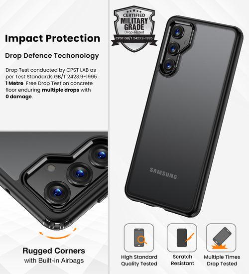 Rugged Frosted Semi Transparent PC Shock Proof Slim Back Cover for Samsung Galaxy A25 5G, 6.5 inch, Black