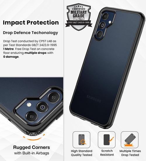 Rugged Frosted Semi Transparent PC Shock Proof Slim Back Cover for Samsung Galaxy M14 5G, 6.6 inch, Black