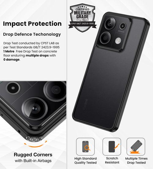 Rugged Frosted Semi Transparent PC Shock Proof Slim Back Cover for Redmi Note 13 Pro 5G, POCO X6 5G, 6.67 inch, Black