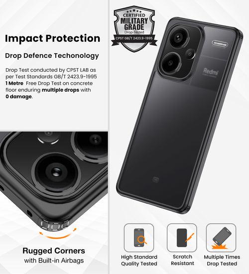 Rugged Frosted Semi Transparent PC Shock Proof Slim Back Cover for Redmi Note 13 Pro+ Plus 5G, 6.67 inch, Black