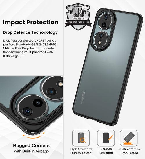 Rugged Frosted Semi Transparent PC Shock Proof Slim Back Cover for HONOR 90 5G, 6.7 inch, Black