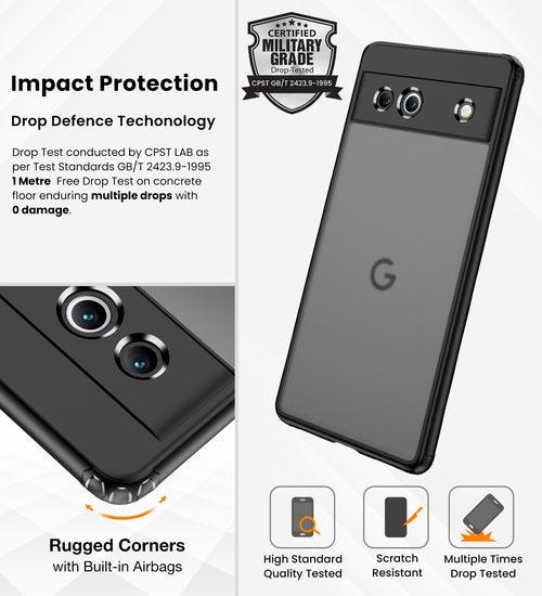 Rugged Frosted Semi Transparent PC Shock Proof Slim Back Cover for Google Pixel 7a 5G, 6.1 inch, Black