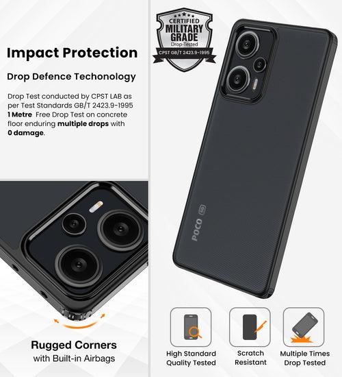 Rugged Frosted Semi Transparent PC Shock Proof Slim Back Cover for POCO F5 5G, 6.67 inch, Black