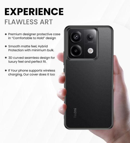 Rugged Frosted Semi Transparent PC Shock Proof Slim Back Cover for Redmi Note 13 Pro 5G, POCO X6 5G, 6.67 inch, Black