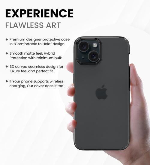 Rugged Frosted Semi Transparent PC Shock Proof Slim Back Cover for Apple iPhone 15, 6.1 inch, Black