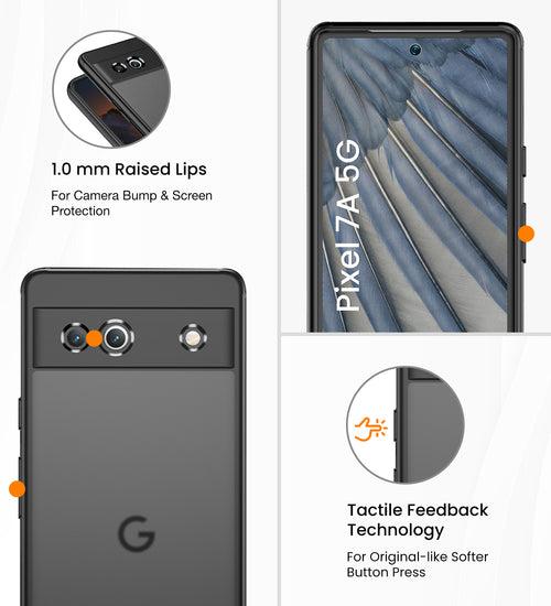 Rugged Frosted Semi Transparent PC Shock Proof Slim Back Cover for Google Pixel 7a 5G, 6.1 inch, Black