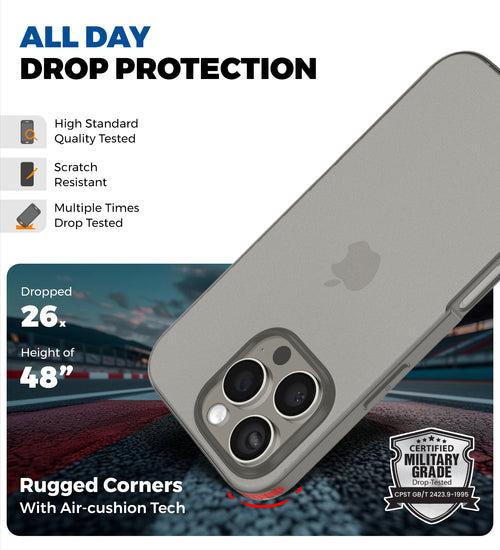 Rugged Frosted Semi Transparent PC Shock Proof Slim Back Cover for Apple iPhone 16 Pro, 6.3 inch, Grey