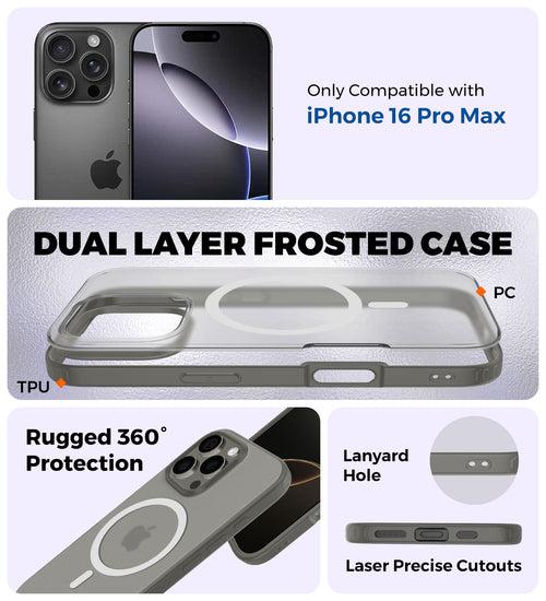 Rugged Frosted MagSnap Semi Transparent PC Shock Proof Slim Back Cover for Apple iPhone 16 Pro Max, 6.9 inch, Grey