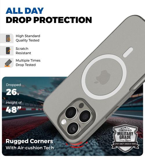 Rugged Frosted MagSnap Semi Transparent PC Shock Proof Slim Back Cover for Apple iPhone 16 Pro Max, 6.9 inch, Grey