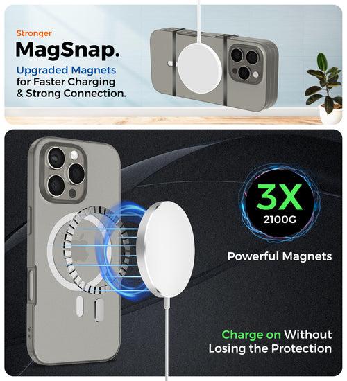 Rugged Frosted MagSnap Semi Transparent PC Shock Proof Slim Back Cover for Apple iPhone 16 Pro Max, 6.9 inch, Grey