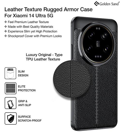 Leather Armor TPU Series Shockproof Armor Back Cover for Xiaomi 14 Ultra 5G, 6.73 inch, Black