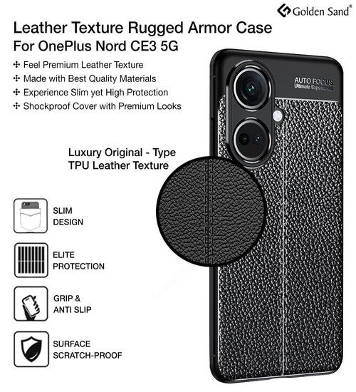 Leather Armor TPU Series Shockproof Armor Back Cover for OnePlus Nord CE 3 5G, 6.7 inch, Black