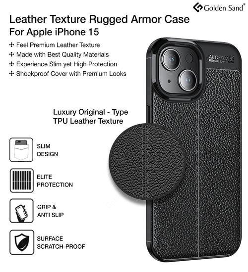 Leather Armor TPU Series Shockproof Armor Back Cover for Apple iPhone 15, 6.1 inch, Black