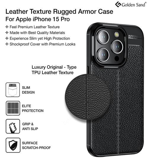 Leather Armor TPU Series Shockproof Armor Back Cover for Apple iPhone 15 Pro, 6.1 inch, Black