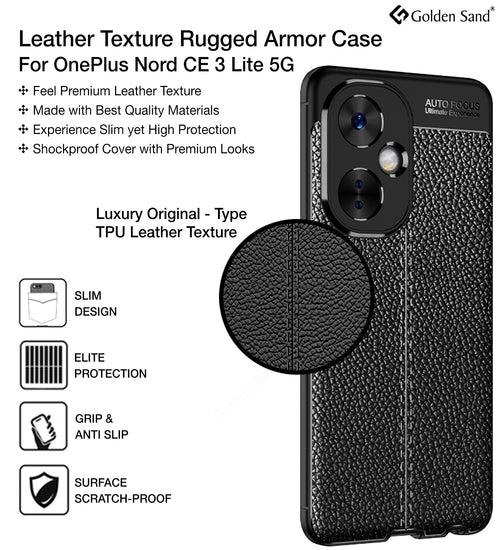 Leather Armor TPU Series Shockproof Armor Back Cover for OnePlus Nord CE 3 Lite 5G, 6.72 inch, Black