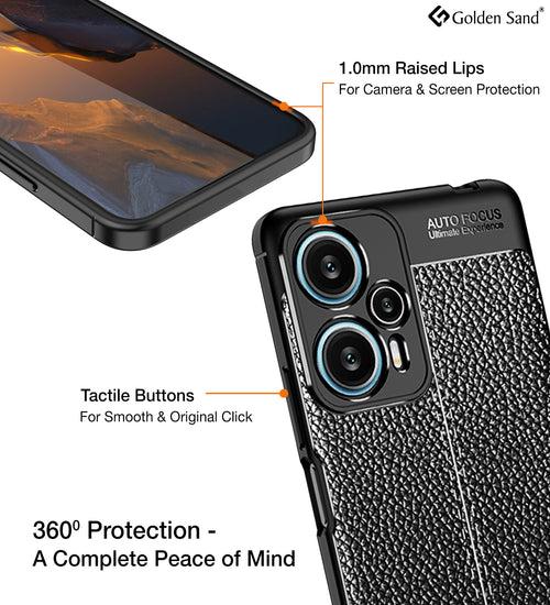 Leather Armor TPU Series Shockproof Armor Back Cover for POCO F5 5G, 6.67 inch, Black