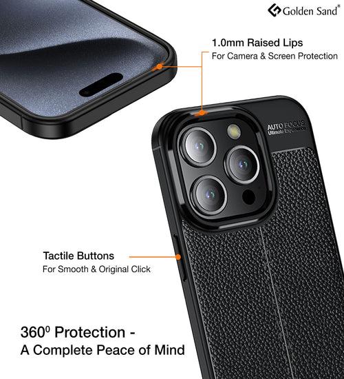 Leather Armor TPU Series Shockproof Armor Back Cover for Apple iPhone 15 Pro, 6.1 inch, Black