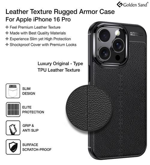 Leather Armor TPU Series Shockproof Armor Back Cover for Apple iPhone 16 Pro, 6.3 inch, Black