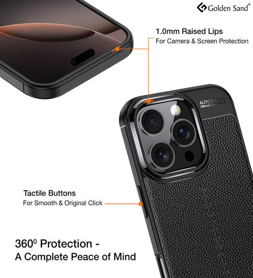 Leather Armor TPU Series Shockproof Armor Back Cover for Apple iPhone 16 Pro, 6.3 inch, Black