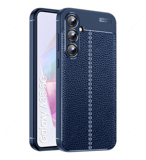 Leather Armor TPU Series Shockproof Armor Back Cover for Samsung Galaxy A35 5G, 6.6 inch, Blue