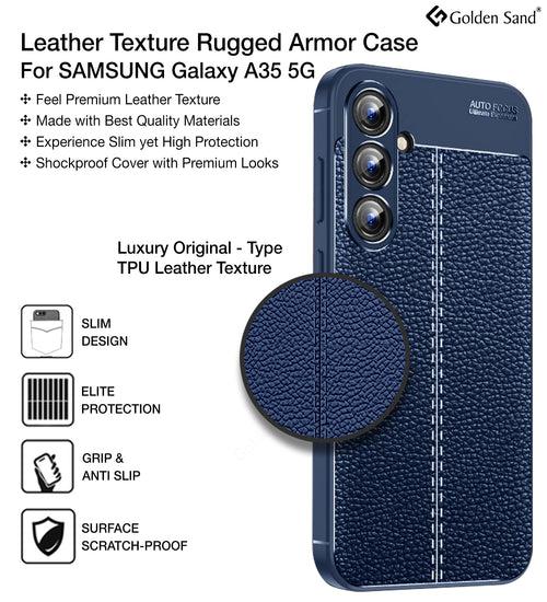 Leather Armor TPU Series Shockproof Armor Back Cover for Samsung Galaxy A35 5G, 6.6 inch, Blue