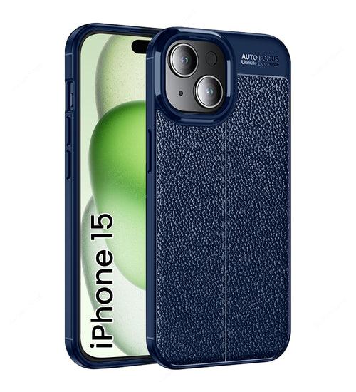 Leather Armor TPU Series Shockproof Armor Back Cover for Apple iPhone 15, 6.1 inch, Blue