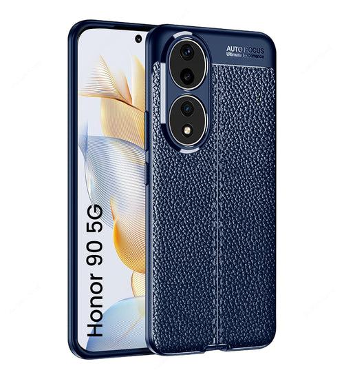 Leather Armor TPU Series Shockproof Armor Back Cover for HONOR 90 5G, 6.7 inch, Blue