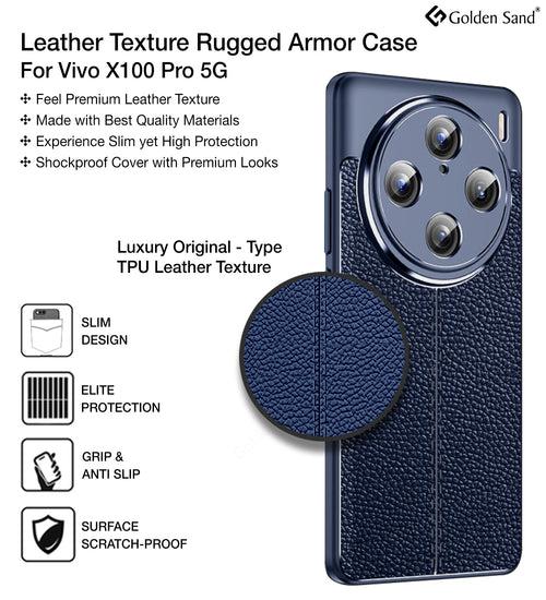 Leather Armor TPU Series Shockproof Armor Back Cover for Vivo X100 Pro 5G, 6.78 inch, Blue