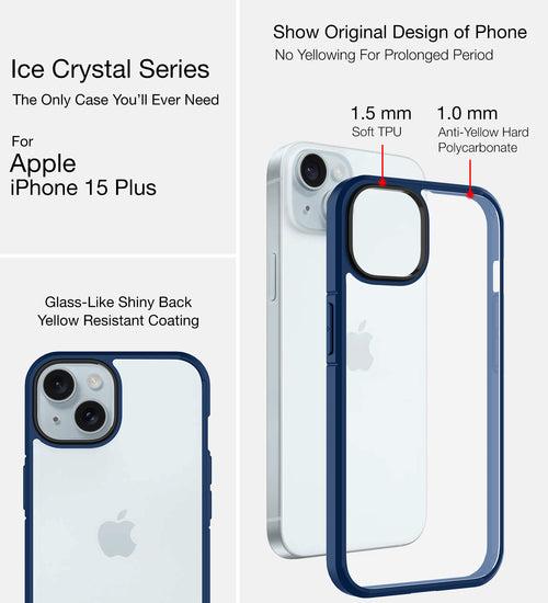 Ice Crystal Series Hybrid Transparent PC Military Grade TPU Back Cover for Apple iPhone 15 Plus, 6.7 inch, Blue