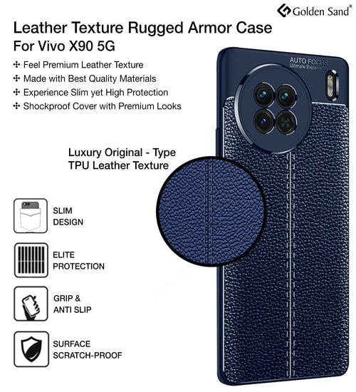 Leather Armor TPU Series Shockproof Armor Back Cover for Vivo X90 5G, 6.78 inch, Blue