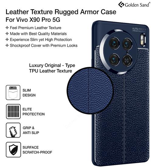 Leather Armor TPU Series Shockproof Armor Back Cover for Vivo X90 Pro 5G, 6.78 inch, Blue