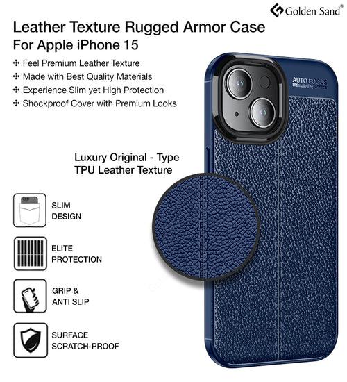 Leather Armor TPU Series Shockproof Armor Back Cover for Apple iPhone 15, 6.1 inch, Blue