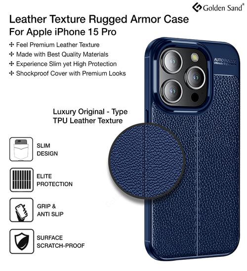 Leather Armor TPU Series Shockproof Armor Back Cover for Apple iPhone 15 Pro, 6.1 inch, Blue