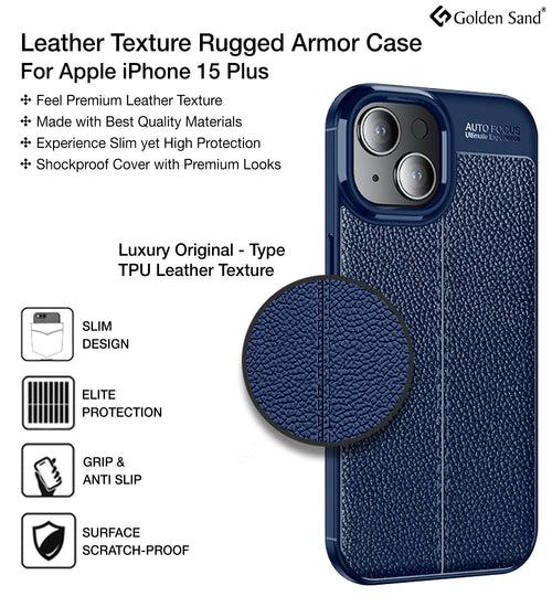 Leather Armor TPU Series Shockproof Armor Back Cover for Apple iPhone 15 Plus, 6.7 inch, Blue